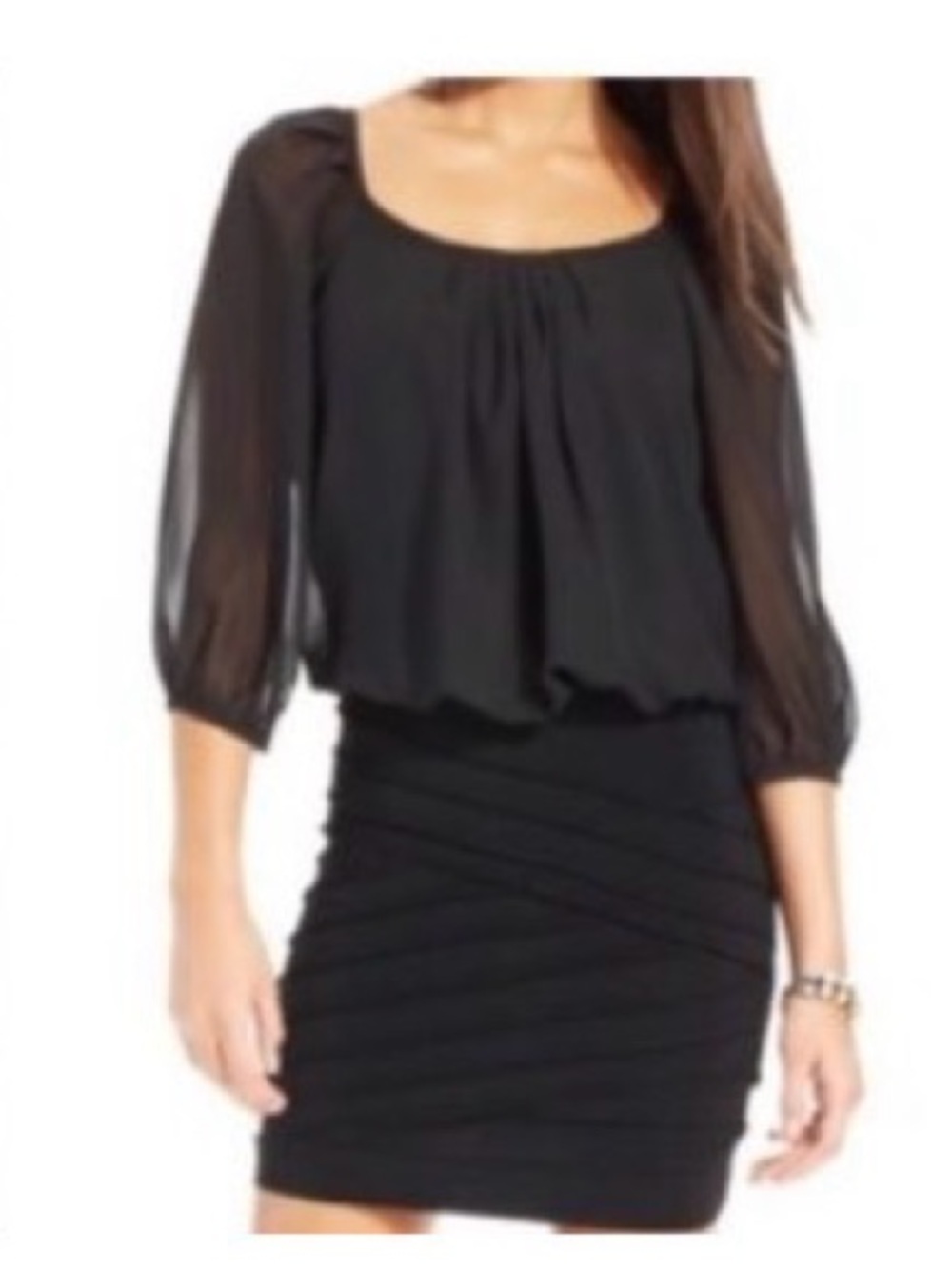 B Darlin Black Sheer-Puff Sleeve Layered Mini Dress